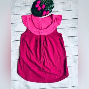 Kimchi Blue Anthropologie Women’s Pink Flutter Sleeve Satin Ruffle Trim Tank Top